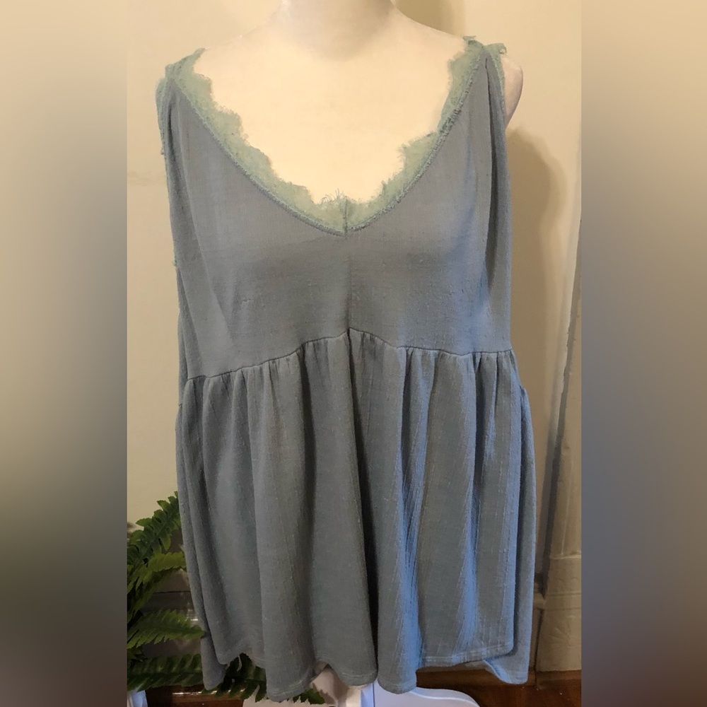 Hayden Los Angeles Boho Beach Sleeveless Tank Style Seafoam Blue Plus Size 1X